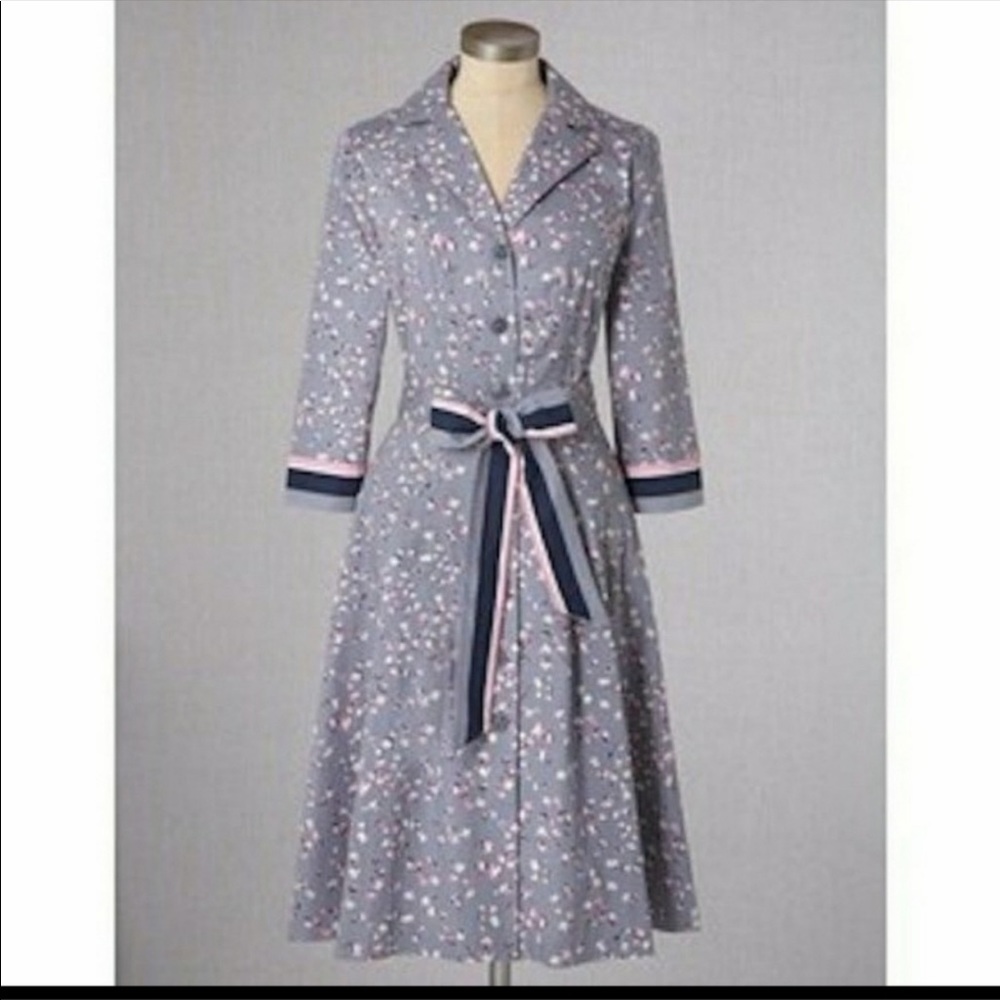 NEW Boden riviera grey floral midi shirt dress 6